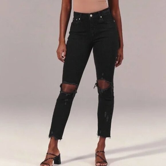 Abercrombie & Fitch High Rise Mom Jean Distressed - Picture 1 of 7